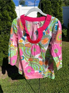 Boden jeweled Pink Multicolor Floral Tunic Top